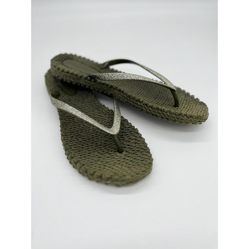 Ilse Jacobsen Army Green Glitter Flip Flops New Without The Box Size 8